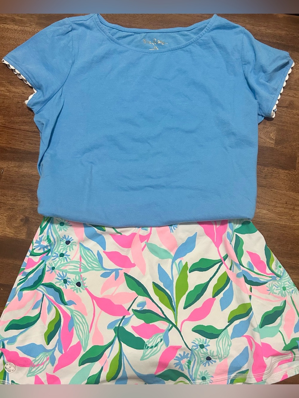 Lilly Pulitzer Blue Top with Pink & Green Floral Luxletic Skort